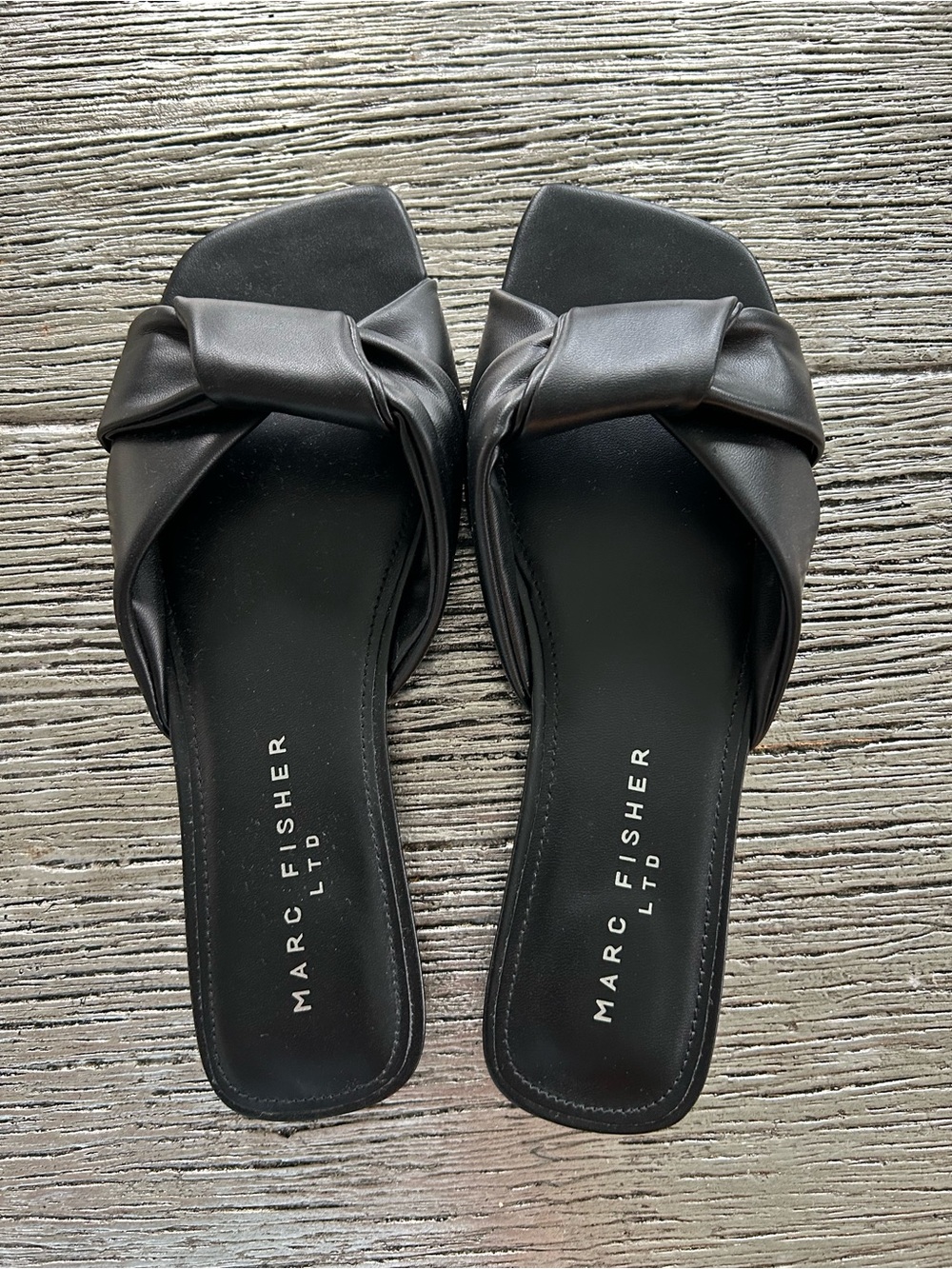 Marc Fisher Black Knotted Leather Slide Mules